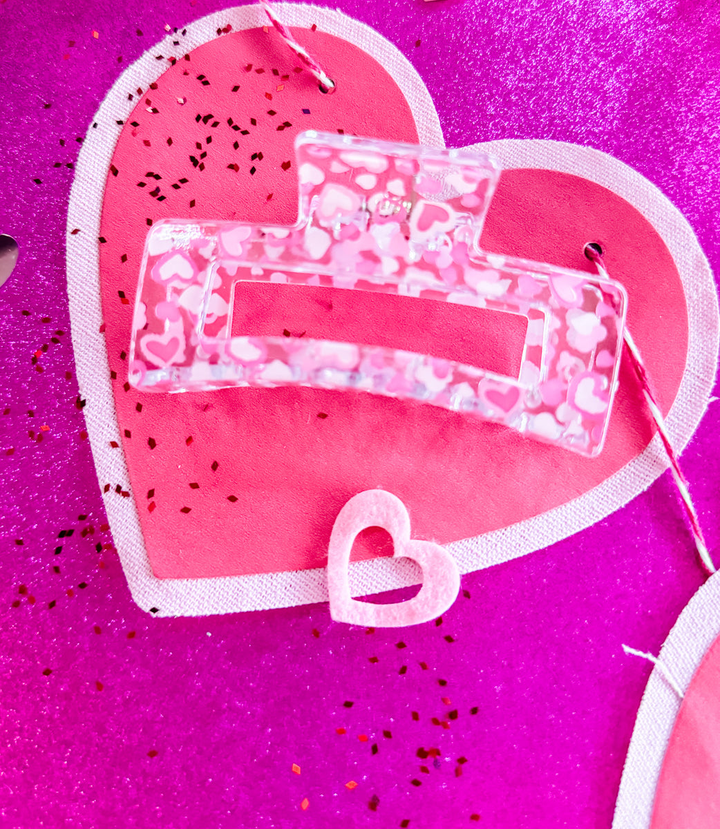 Printed Hearts Claw Ruby Red Threads