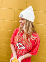 Cream Embroidered Smiley Beanie