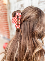 Scarlet & White Checkered Claw Clip