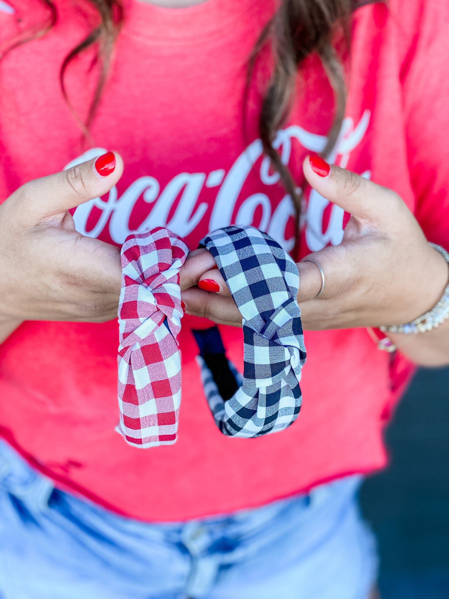 Gingham Structured Headband Scarlet or Black