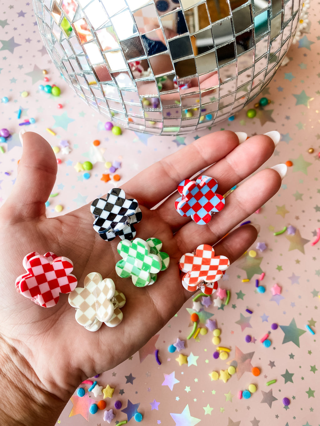 Checkered Flower Mini Clip • 6 Colors
