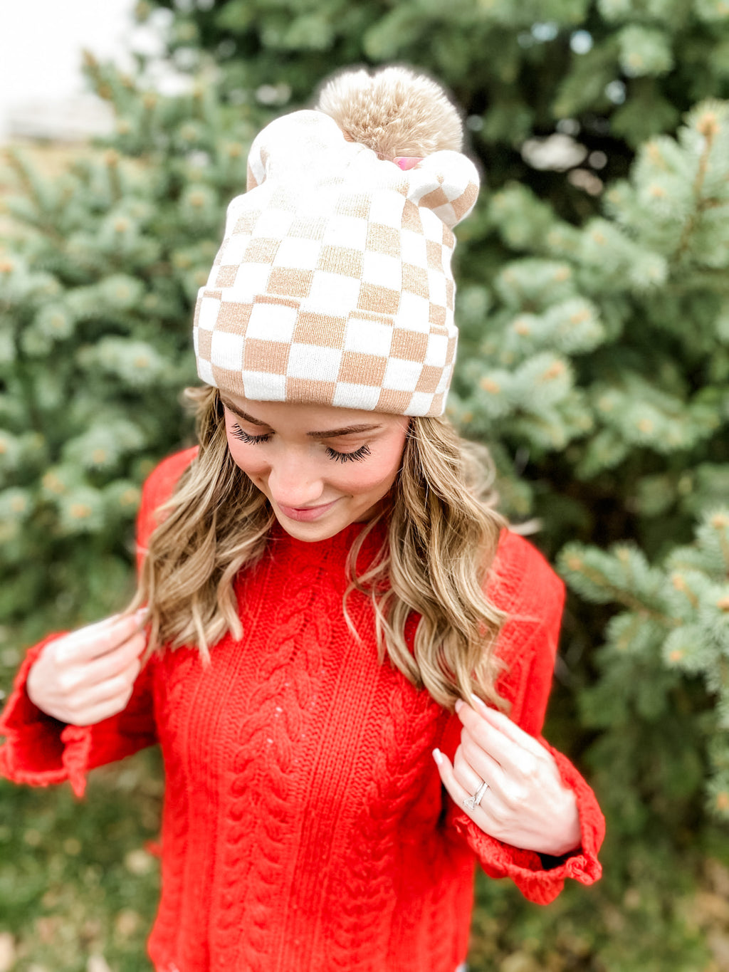 Checkered Pom Beanie