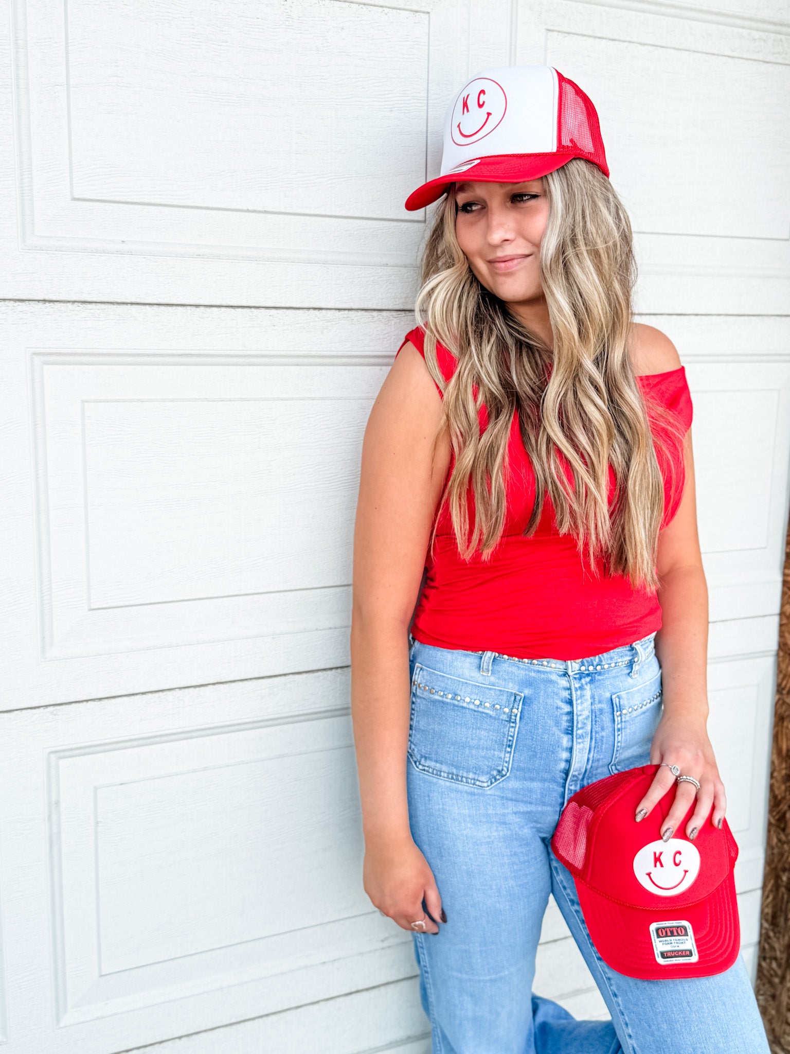 KC Smiley Trucker Hat Red • 2 Options