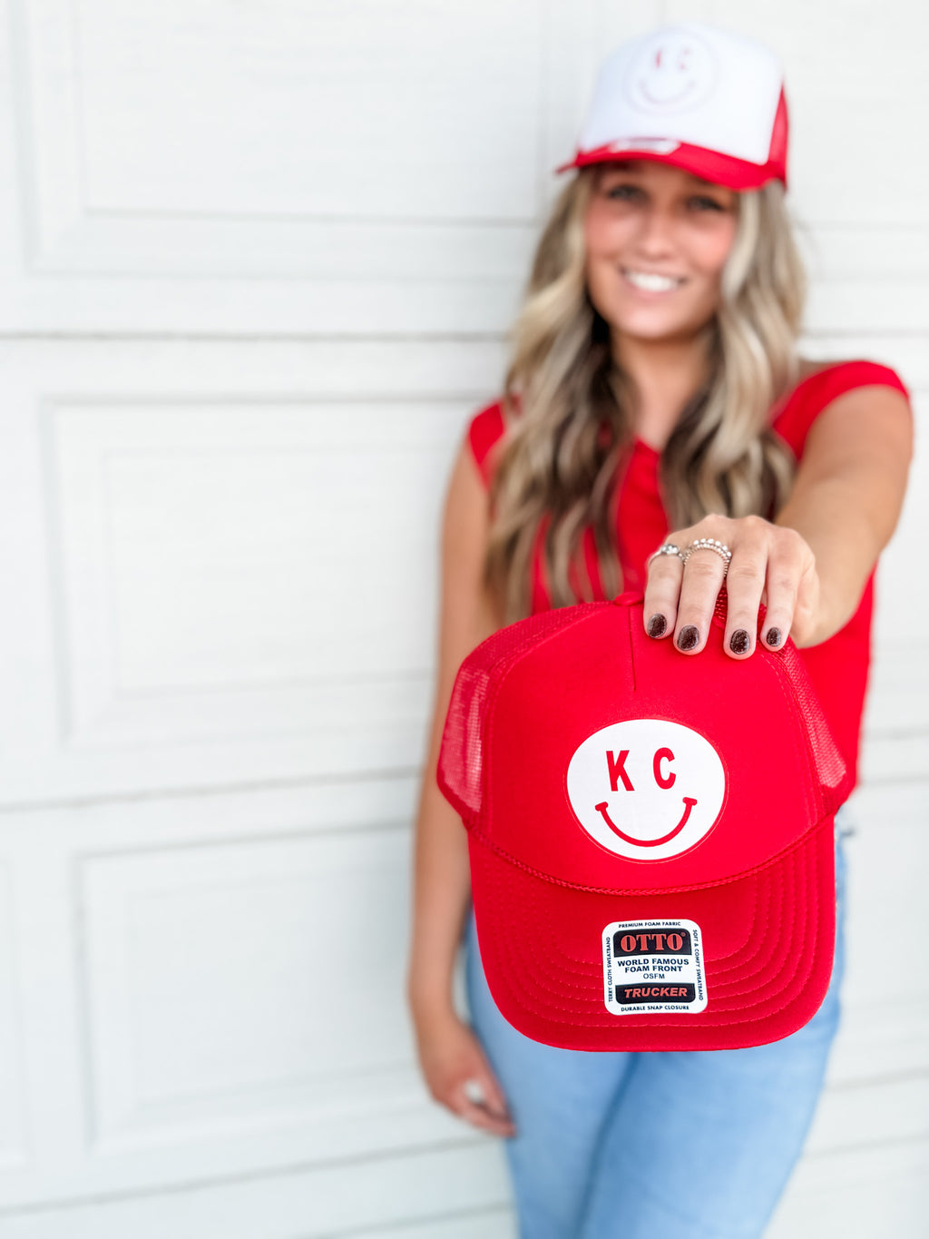 KC Smiley Trucker Hat Red • 2 Options