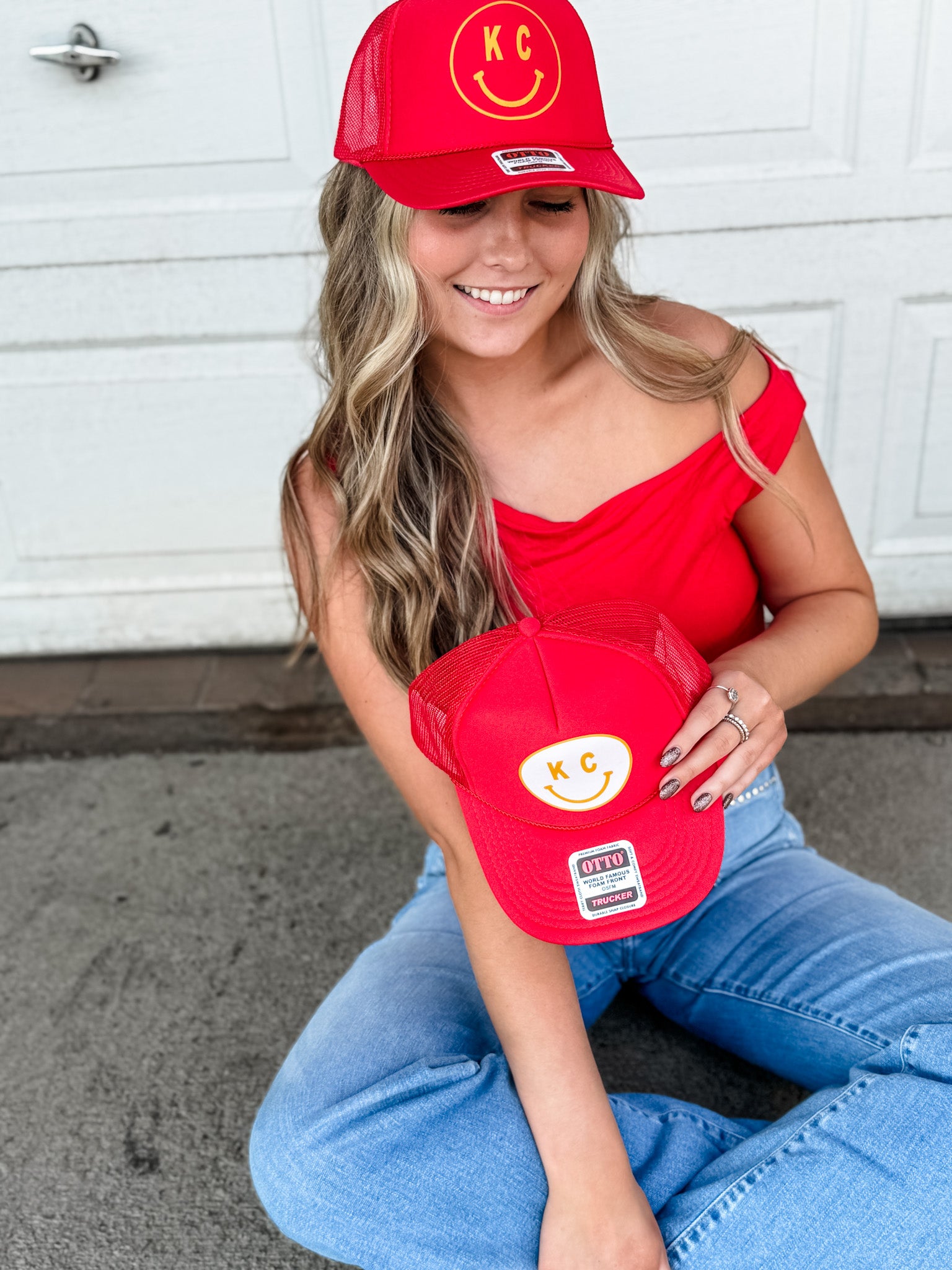 KC Smiley Trucker Hat Gold • 2 Options