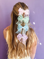 Pastel Lace Bow Clips • 6 Colors