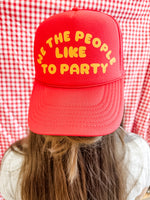We The People Like To Party Trucker Hat • Red & Gold