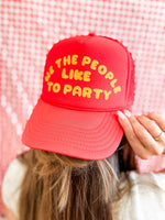 We The People Like To Party Trucker Hat • Red & Gold