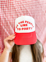 We The People Like To Party Trucker Hat • Red & White