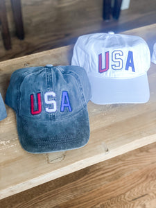 USA Stitched Hat • Charcoal or White
