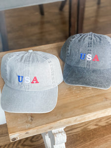 Embroidered USA Hat • Light or Dark Grey