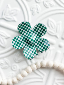 Checkered Petal Claw Clip • Emerald