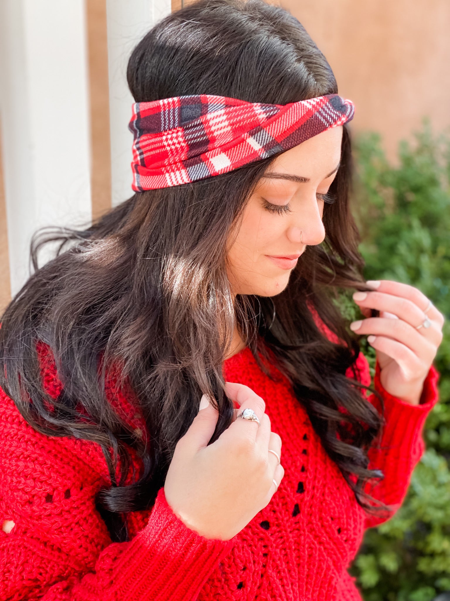 Knit Twist Band • Red Plaid