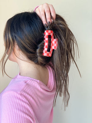 LAST ONE : Red + Pink Checkered Claw Clip