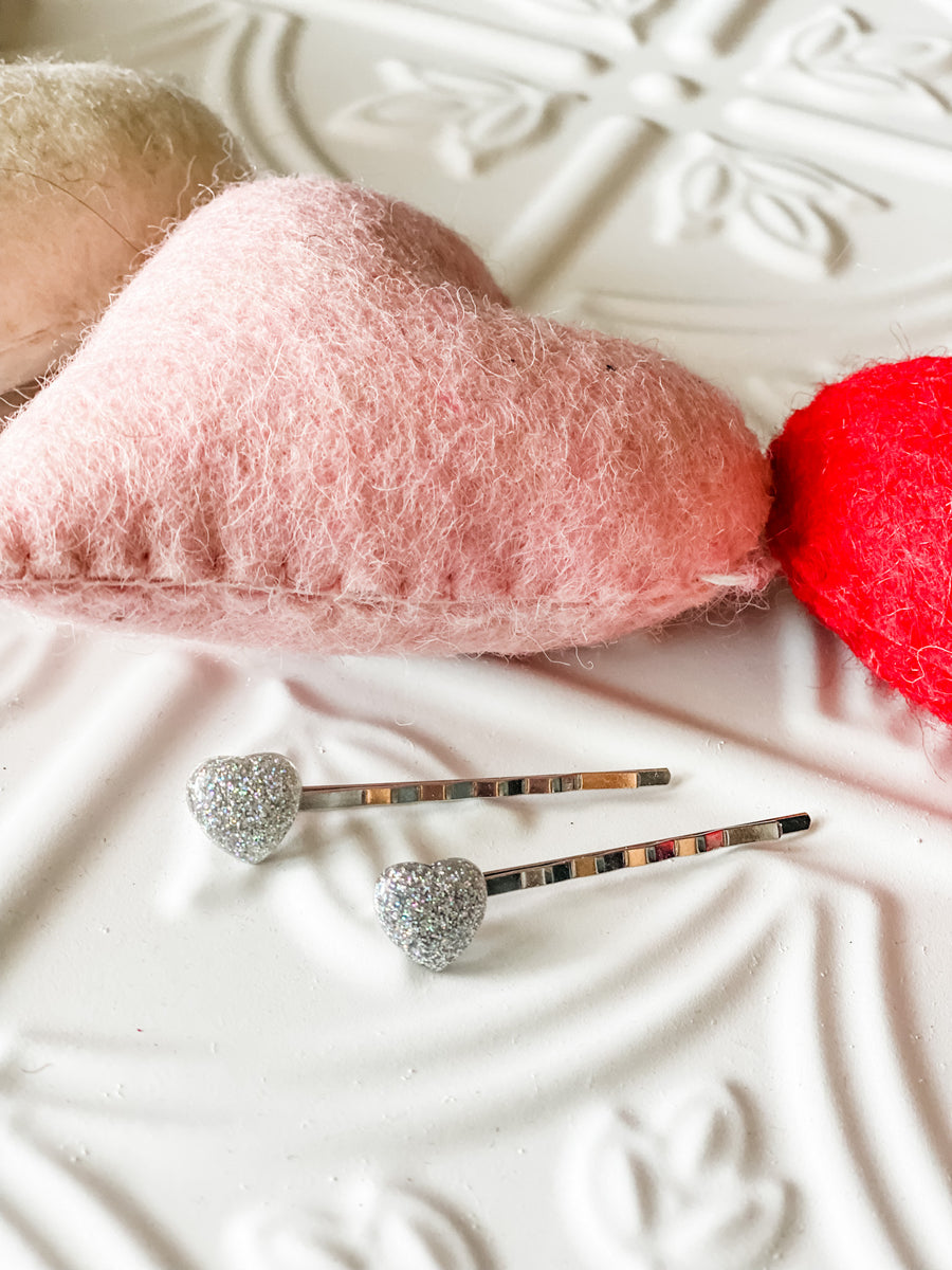 Holographic Hearts Hair Pin Set Ruby Red Threads