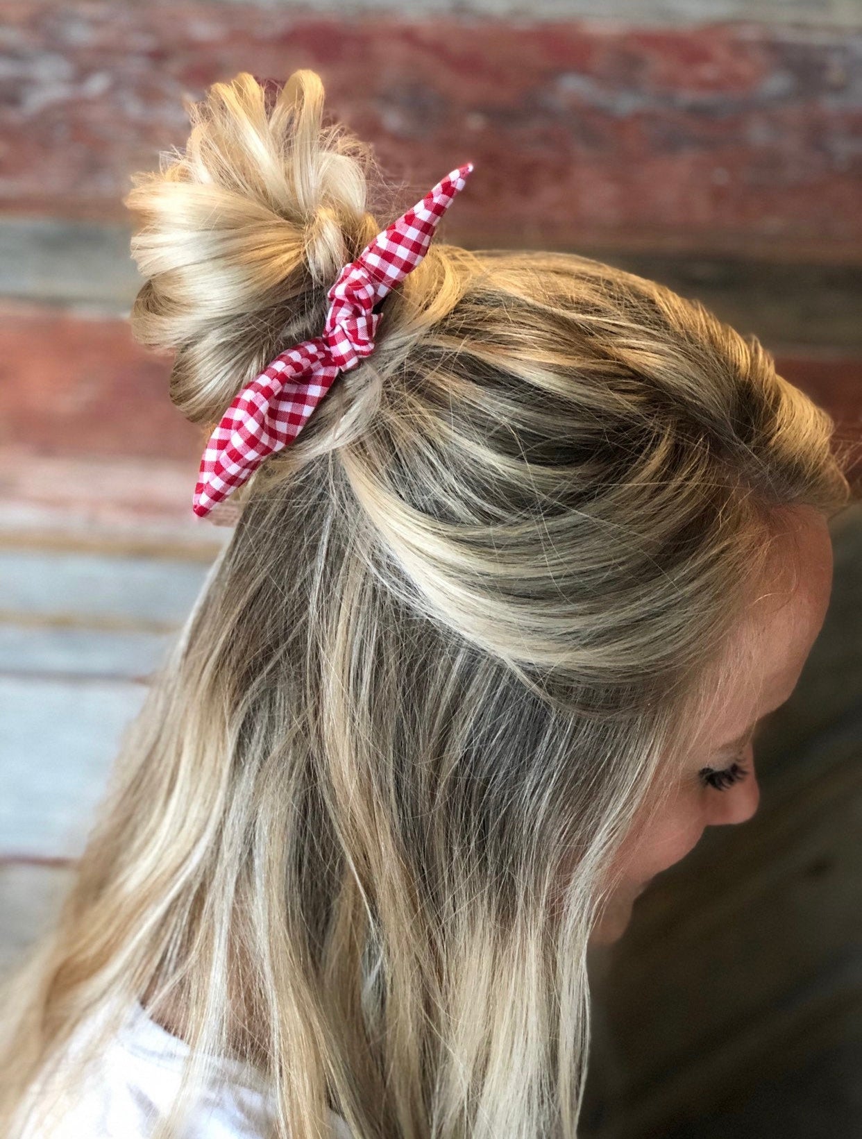 Red Gingham Pony Bow