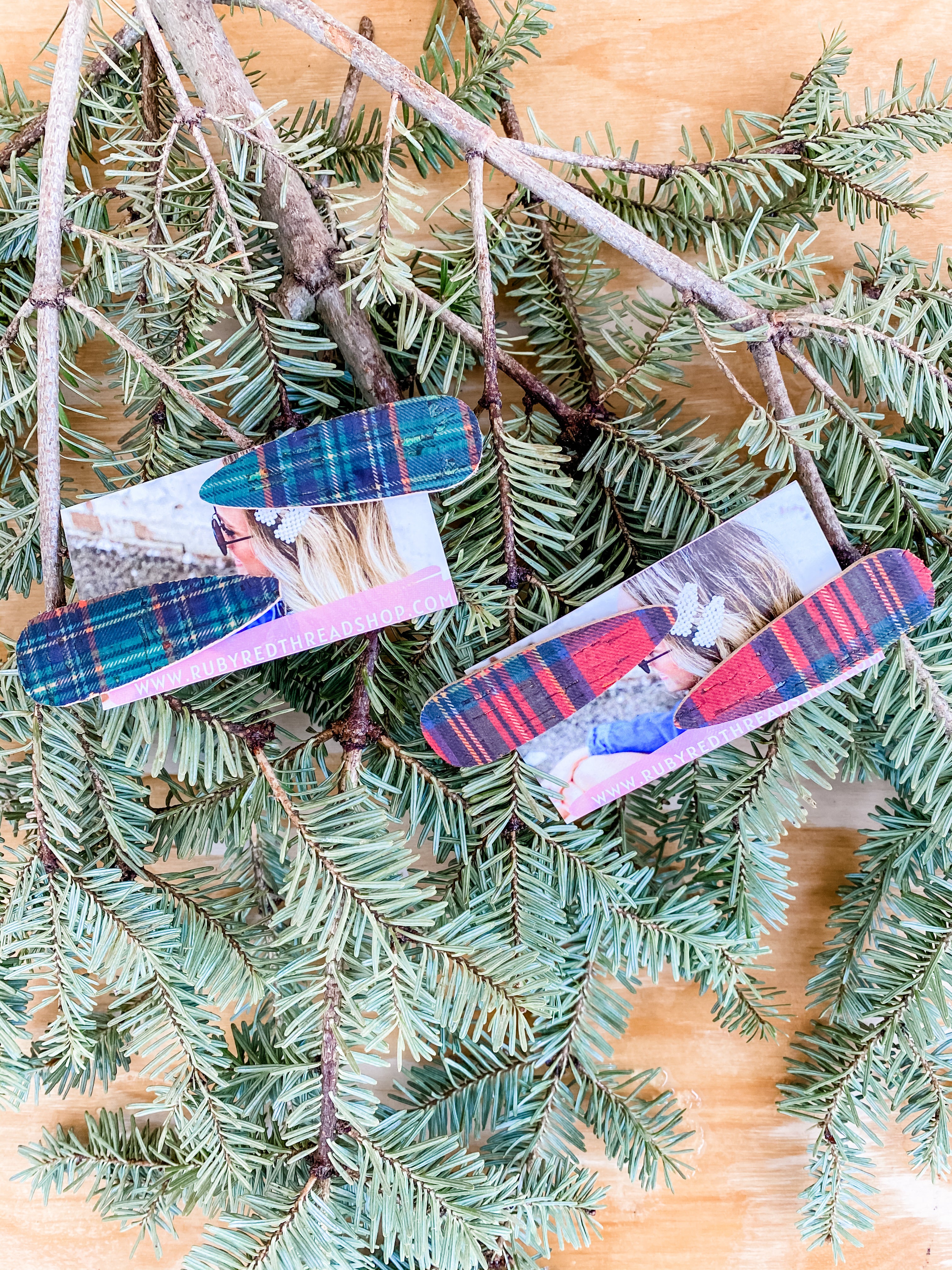 Holiday Tartan Leather Clip Set • Multiple Colors